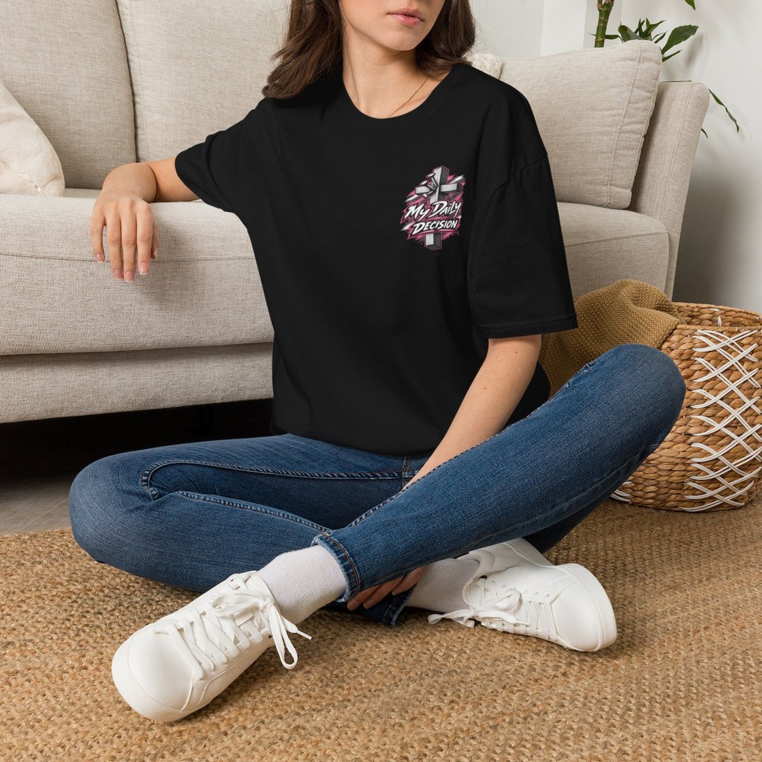Play for Him T-Shirt — “My Daily Decision” Cross Graphic Chest Tee