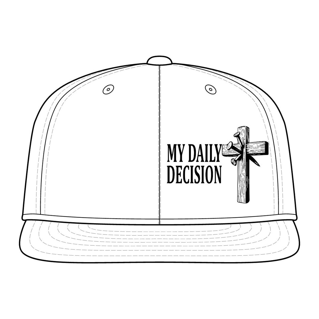 Flat Bill Cap — "My Daily Decision" Cross Embroidered Hat