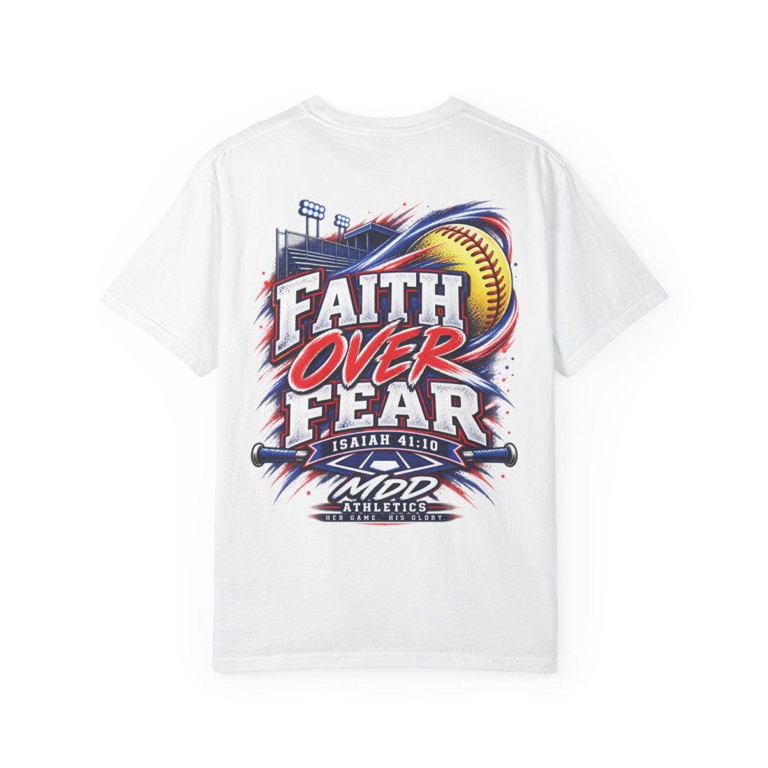 Faith Over Fear Softball T-Shirt — Isaiah 41:10 Christian Sports Tee