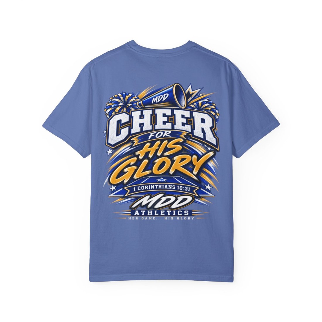 Cheer For His Glory T-Shirt — Christian Cheerleading Team Shirt (1 Corinthians 10:31)