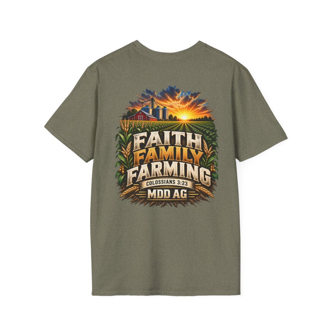 Faith Family Farming T-Shirt — "Colossians 3:23" MDD AG Farm Graphic Tee