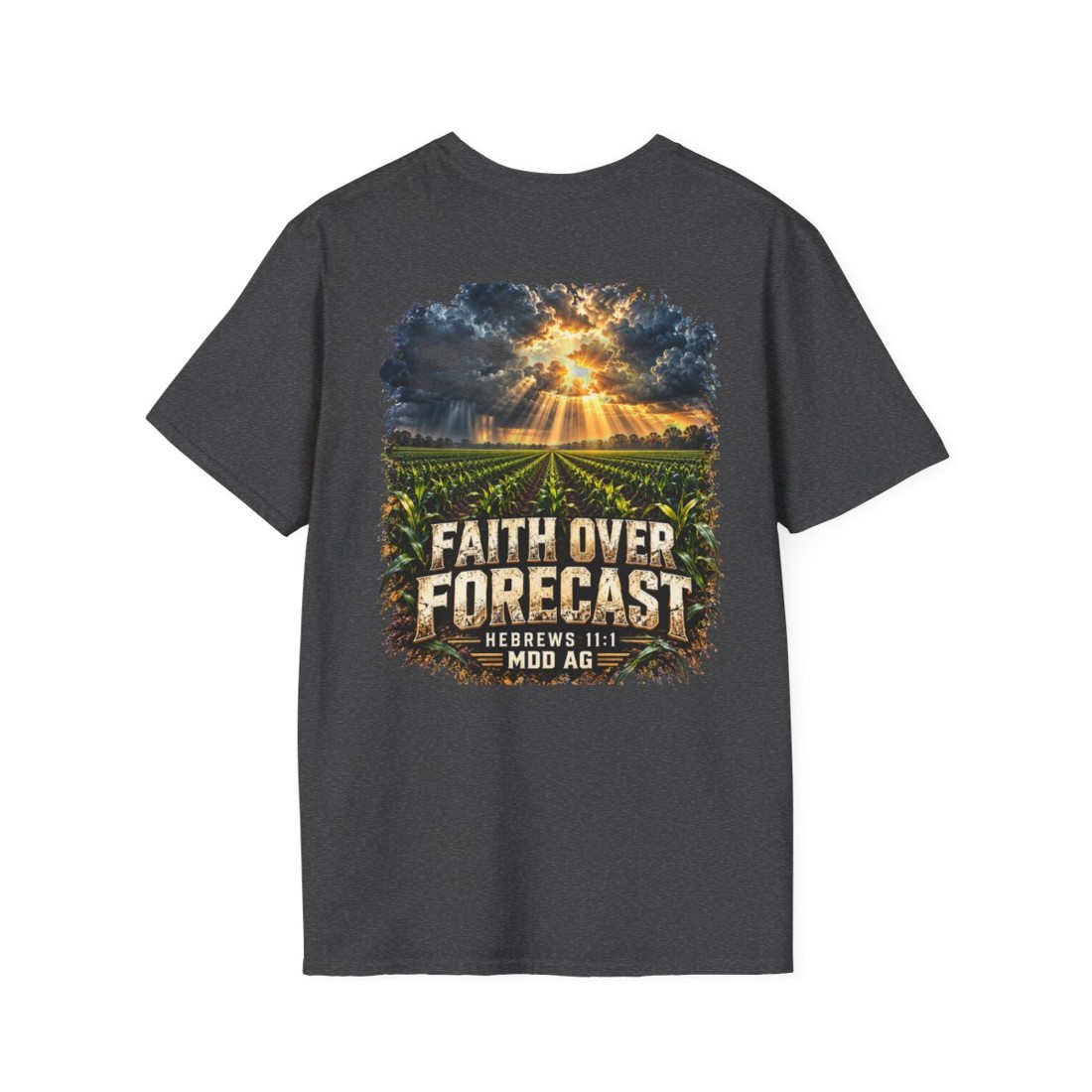 Faith Over Forecast T-Shirt — "Hebrews 11:1" Farm Sunset Graphic Tee