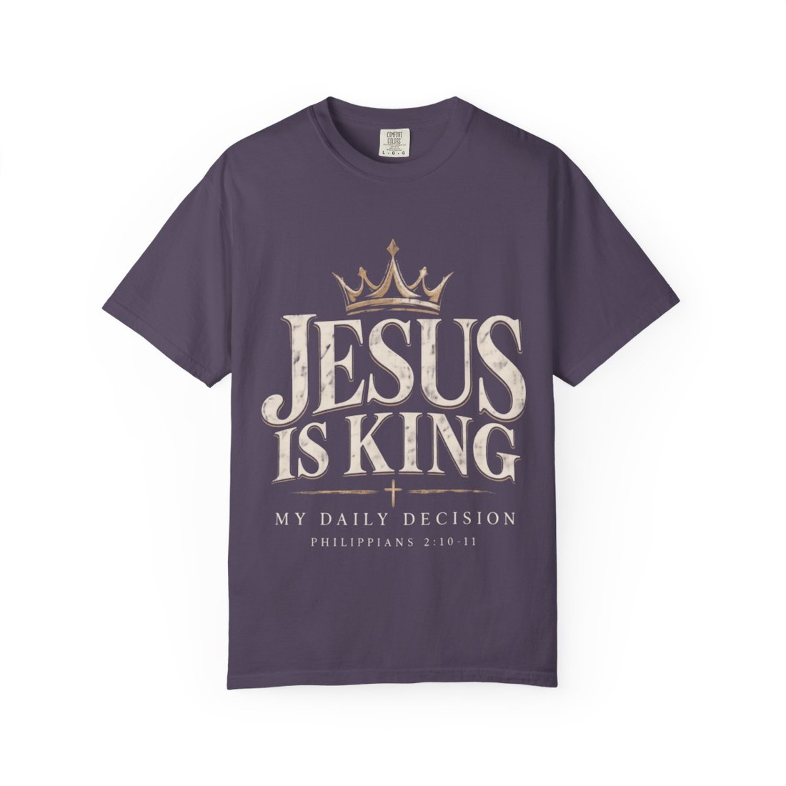 Jesus Is King T-Shirt — Christian Faith Tee with Crown & Philippians 2:11